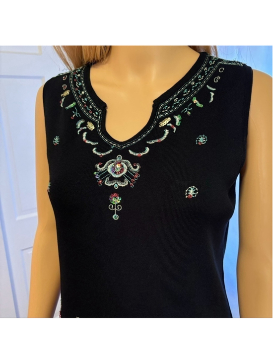 Joseph A Tops - VINTAGE JOSEPH A INTRICATELY DESIGNED BLACK TOP RARE FIND CLASSICALLY DONE BLING